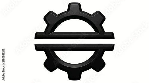 Black gear and horizontal bar industrial icon isolated on white background, minimalist mechanical engineering symbol