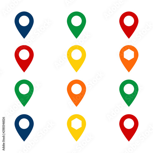 Colorful Map Location Pin Icons Set on White Background