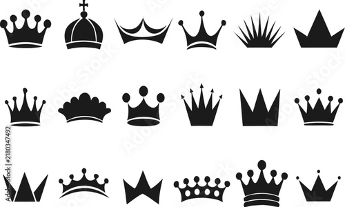 Crown Silhouettes Vector Set Royal Tiara Icons Imperial Emblems Clipart