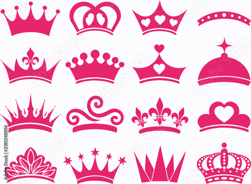 Pink Crown and Tiara Silhouette Vector Set for Royal Graphic Design