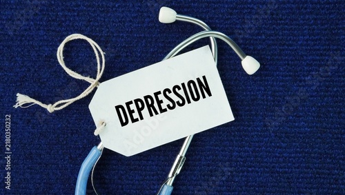 Quadro su tela A stethoscope and a paper tag with the word Depression