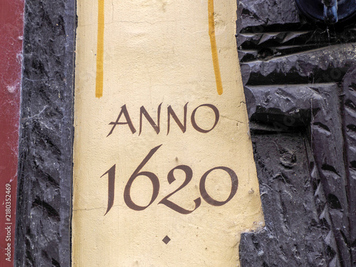 Fotografie 1620 building sign in hann munden historical village Germany