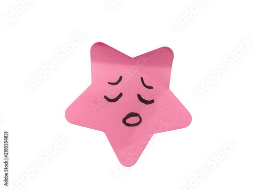 Sad pink star character with a sleepy or tired expression hand drawn style illustration
