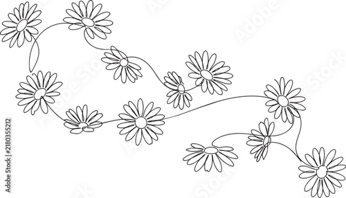 Single continuous line of a cluster of daisy flowers on a clean white background, for minimalist botanical, wall and decoration