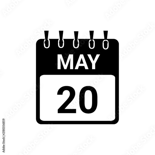 May 20 Calendar date Vector icon Illustration. Day calendar with date may 20. Checklist day calendar.