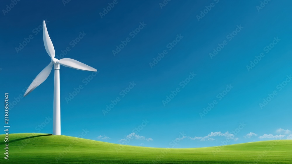 Obraz premium Wind Turbine Standing on a Rolling Green Hill Under a Clear Blue Sky