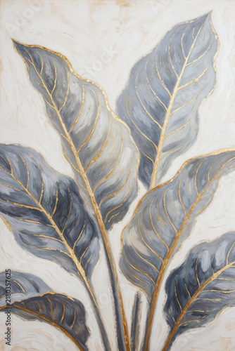 Abstract Tropical Leaves Oil Painting