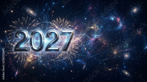 Breathtaking fireworks display illuminating night sky as we welcome new year 2027 under blanket glowing stars