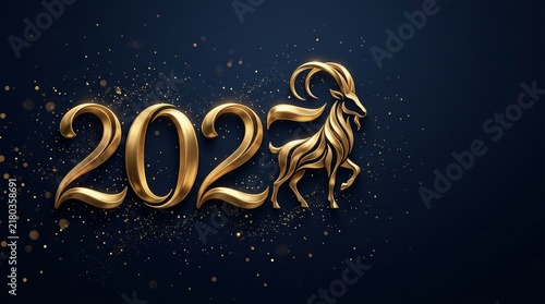 Elegant golden goat representing prosperity good fortune stylish celebration upcoming 2027 new year