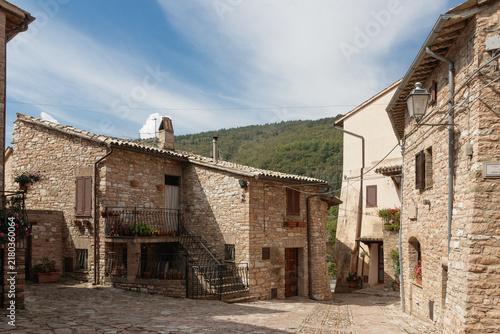 Historic stone houses in Collepino Village, Umbria, Italy. 
