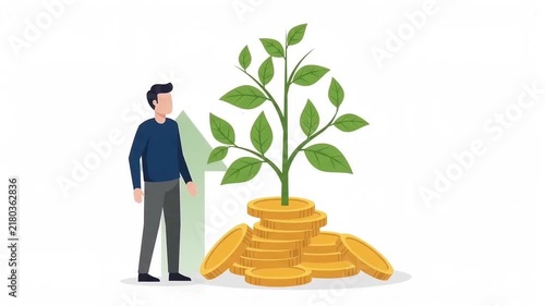 Growth process of plants with investment 2d animation concept