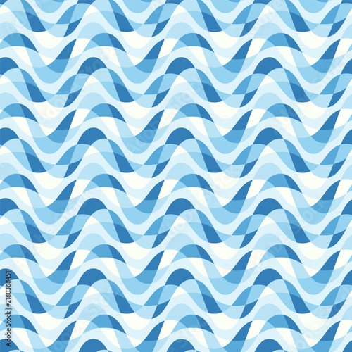 Blue white  waves, wavy ogee sea waters pattern, abstract seamless vector background