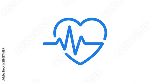 Blue Heart with Heartbeat Pulse Line Medical Healthcare Symbol on Clean White Background