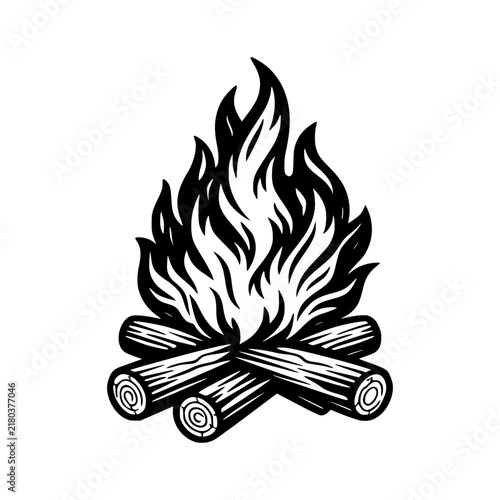Campfire Illustration: A stylized illustration of a crackling campfire, with logs arranged in a traditional crisscross pattern and vibrant flames reaching upwards.
