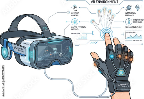 Virtual Reality Headset with Haptic Glove Tech