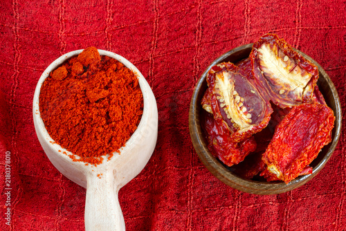 red chili powder and dried tomato slices