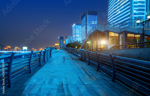 Modern city skyline, Fuzhou, China at night.