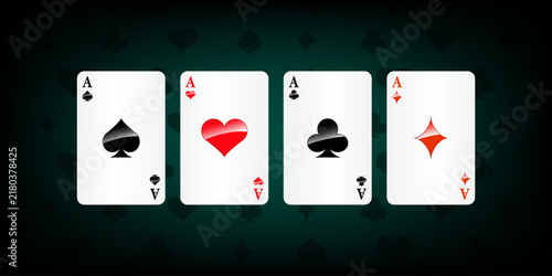 Four aces playing cards displayed on dark green patterned background