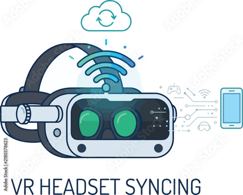 Virtual Reality Headset Syncing Cloud Data Icons