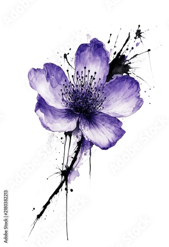 Abstract Purple Flower with Black Splatters