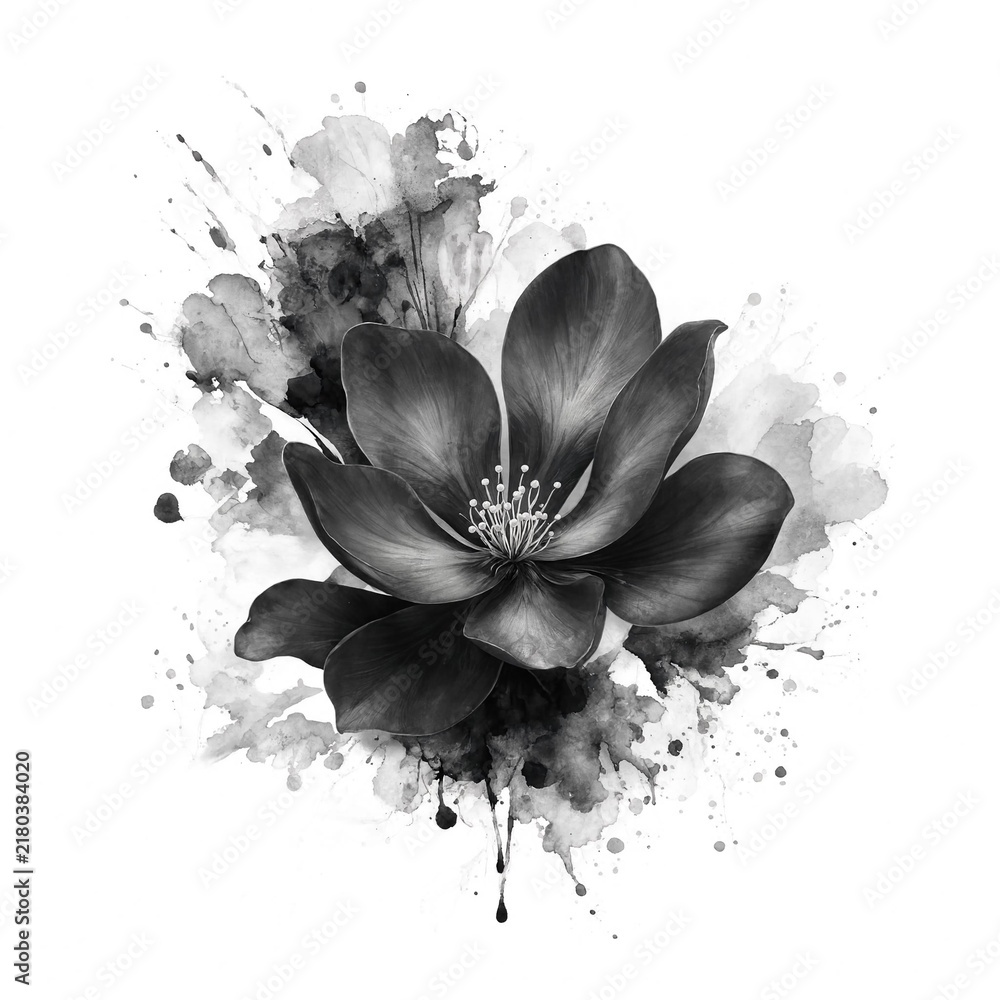 Fototapeta premium Black and White Floral Ink Splatter Art