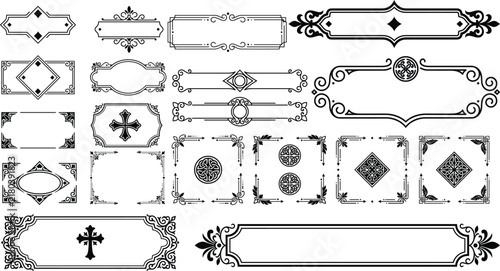 Elegant vintage ornate border and frame decorative elements collection transparent background