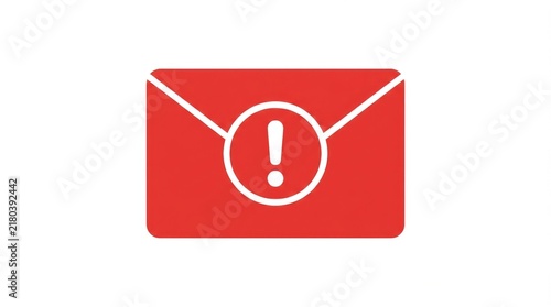 Red Email Envelope with Exclamation Mark Warning Notification Icon on White Background