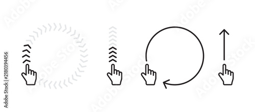 Collection of hand cursor icons demonstrating swipe and scroll gestures on a white background
