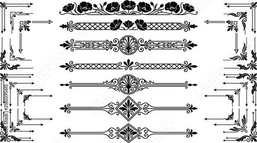 Elegant vintage decorative border elements with floral and geometric designs