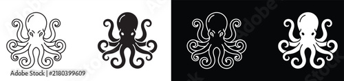 octopus illustrations with intricate tentacles in white black and contrasting color variations for artistic designs