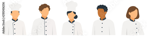 Group of professional diverse chefs in white uniforms vector illustration