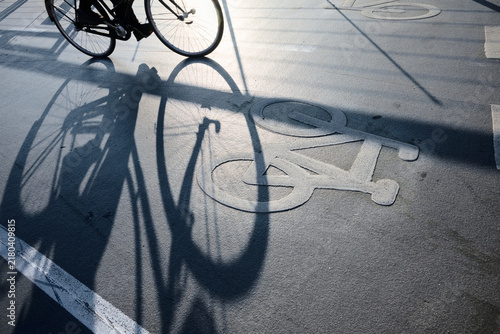 Close-up of the sign for exclusive use of bicycles in a bike lane in Copenhagen, Denmark.