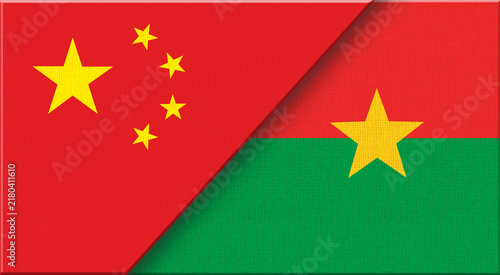 Double flag of China and Burkina Faso on fabric texture - 3D illustration.