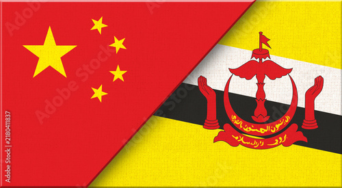 Double flag of China and Brunei on fabric texture - 3D illustration.