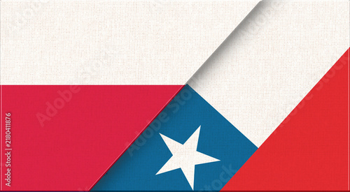 Double flag of Poland and Chile on fabric texture - 3D illustration.