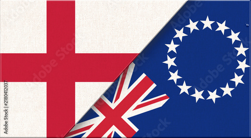 Double flag of England and Cook Islands on fabric texture - 3D illustration.