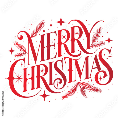 Merry Christmas Red Typography Calligraphy Lettering Design Vector Isolated On White.