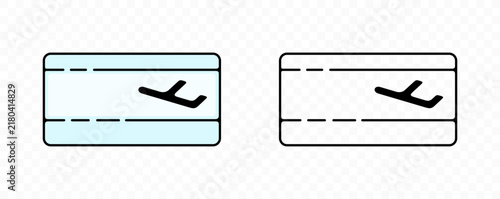 Modern flat stylized air ticket and minimalist boarding pass vector icon with stripes and airplane symbol. Perfect design element for travel agency branding and flight booking applications.