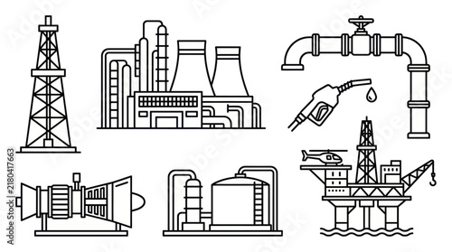 Industrial energy production and oil industry icons.