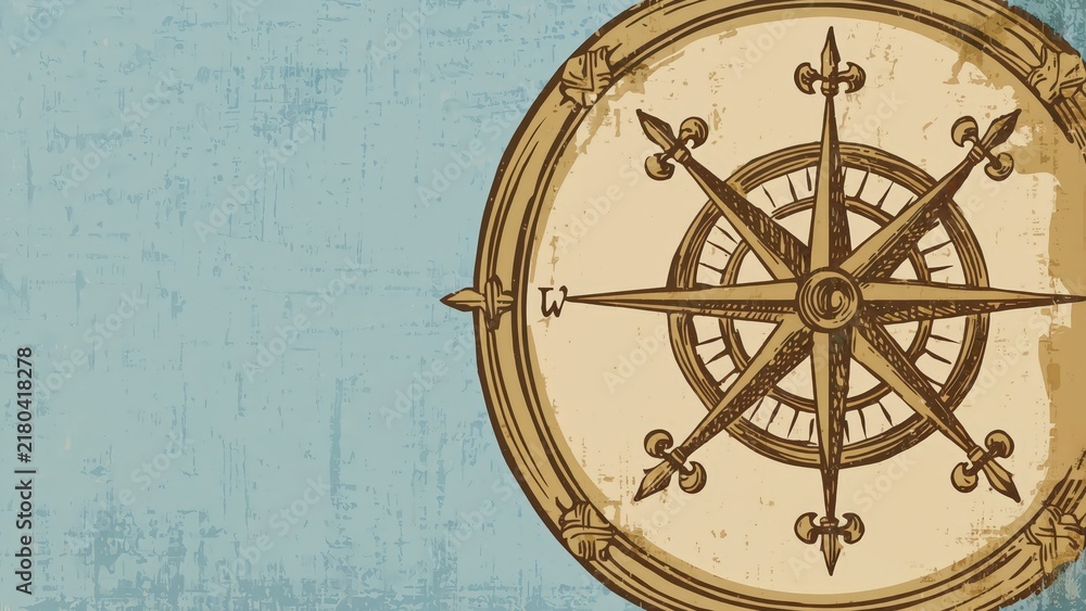 Fototapeta premium Antique Compass Rose Illustration Vintage Nautical Map Background Design Exploration Travel Adventure Directional Guidance