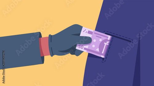 Foto Gloved hand putting money into pocket, symbolizing bribery and corruption