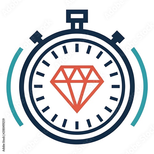 Stopwatch icon with diamond symbol inside representing high value time management concept precious time is money gemstone