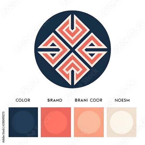 Geometric circle logo design with a central rhombus pattern and a professional color palette swatch brand identity corporate