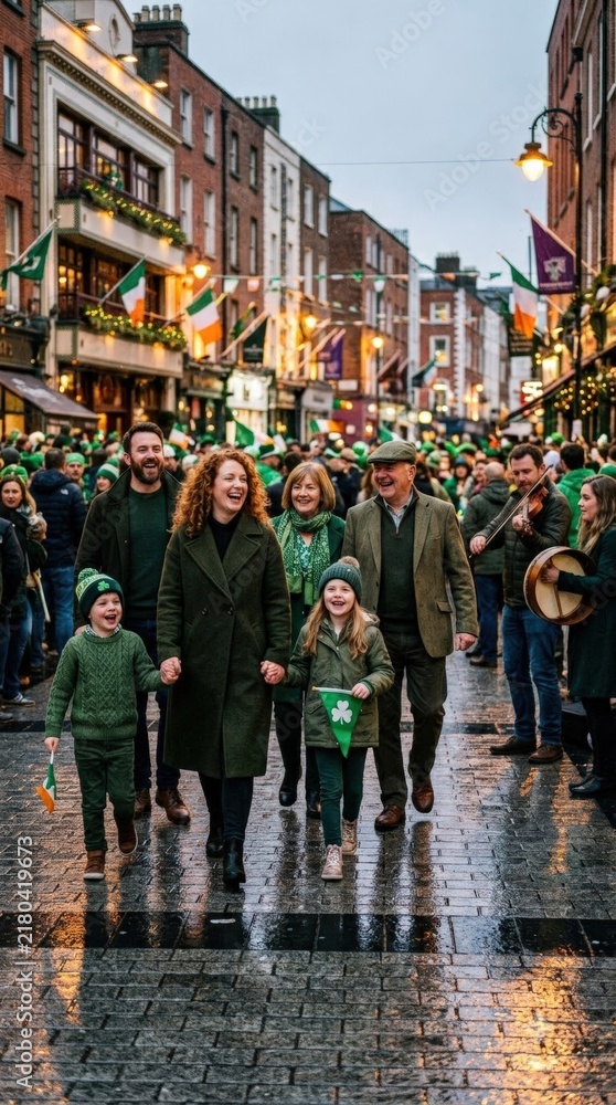 Obraz premium Irish Family Celebrating Saint Patricks Day in Dublin 