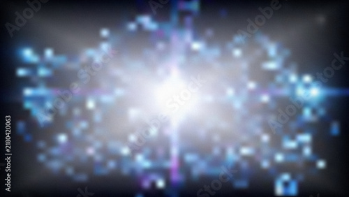 Foto Microscopic view of glowing blue bacteria colonies on dark surface