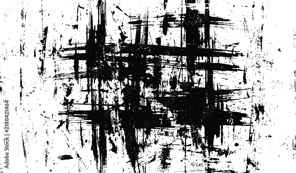 Fototapeta premium Abstract black brush strokes on a white background, creating a dynamic and textured visual.