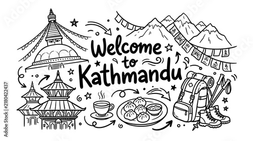 Kathmandu Travel Doodle Illustration