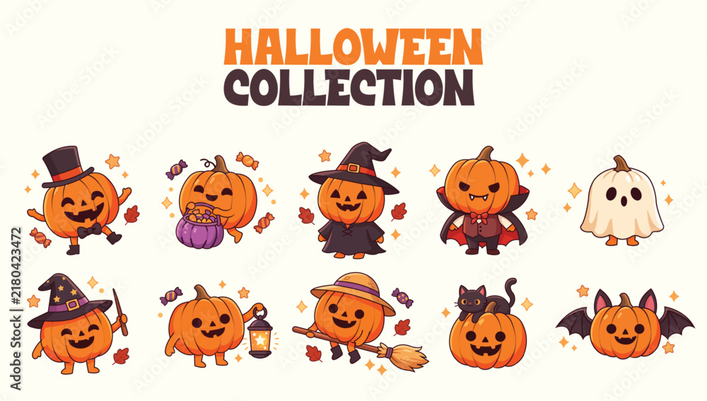 Fototapeta premium Halloween Cute Plant and Character Set SVG Vector Illustration