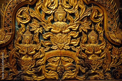 wooden hand carved lanna style art  3 angels panel