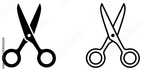 Scissor icon set in black and outline styles for creative craft work.